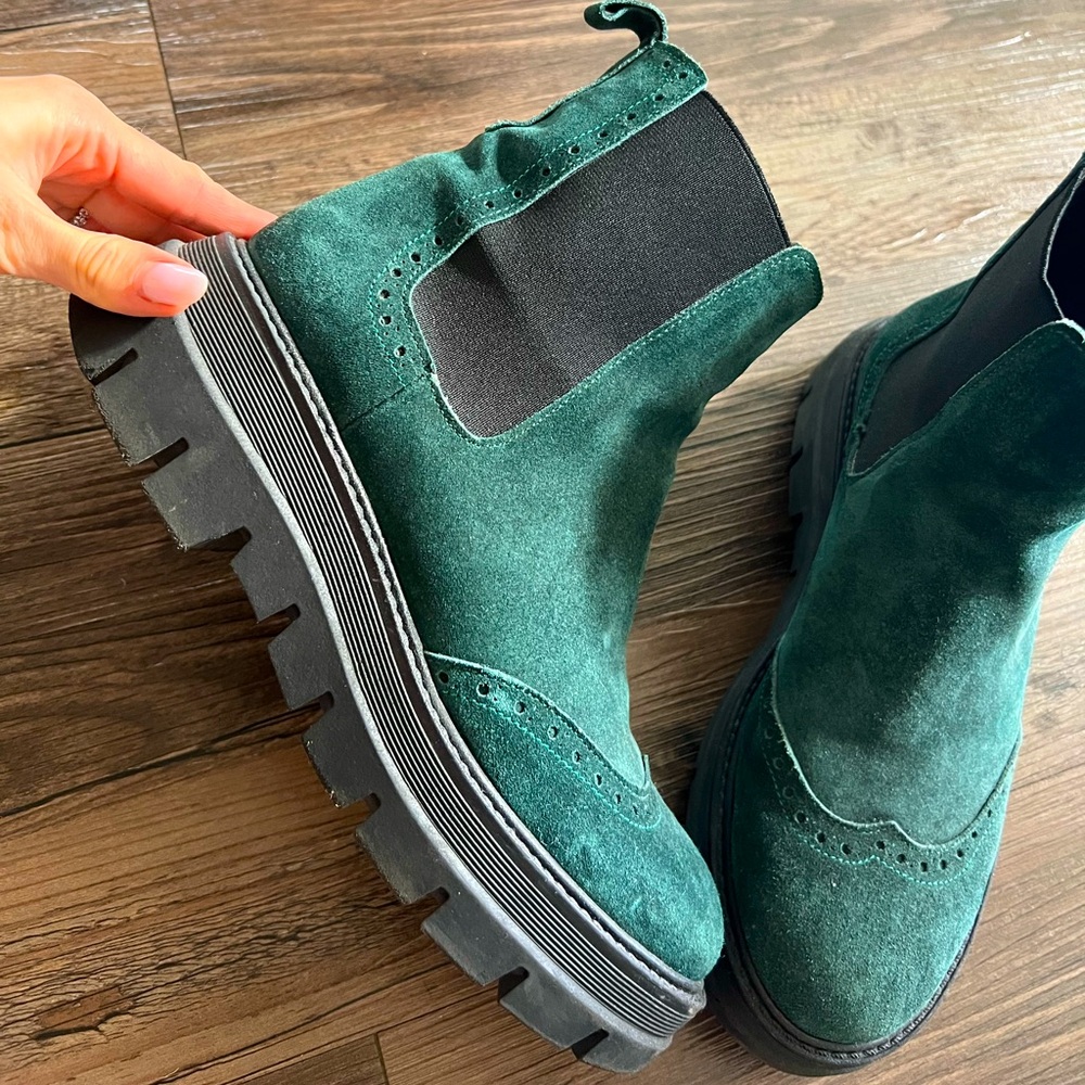 Green Suede Leather Booties